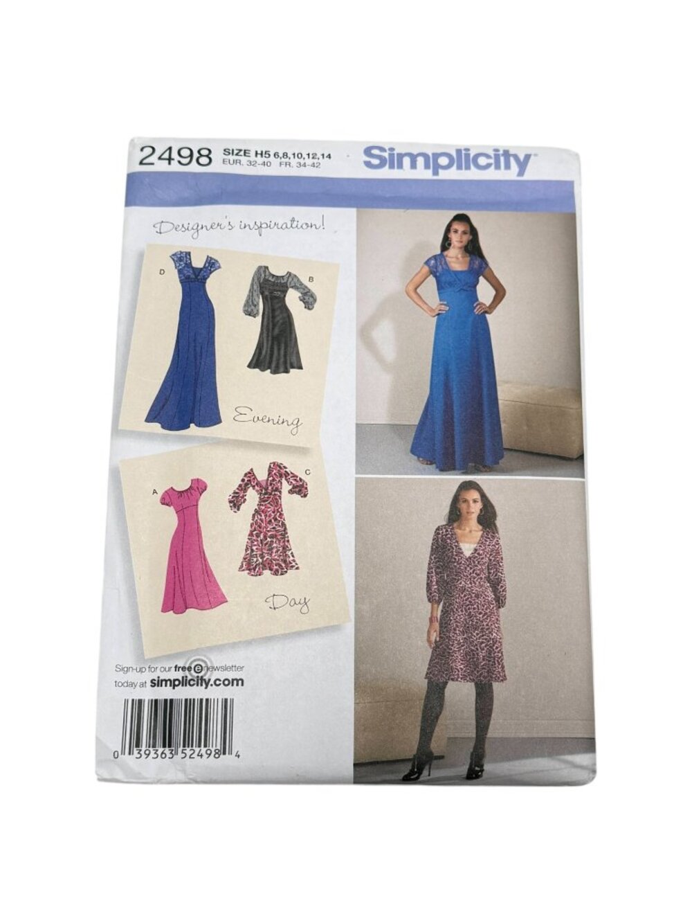 Simplicity 2498 Designer Inspriation Dress Sewing Pattern‎ Sz 6 8 10 12 14 Uncut